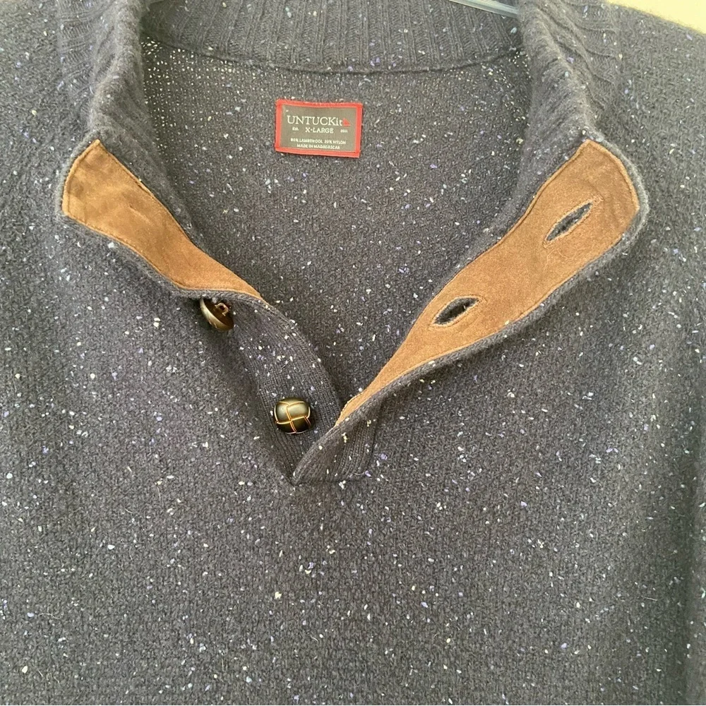 Untuckit Sweater Men’s XL Blue Wool Knit Pullover Cardigan Lambswool Warm Preppy